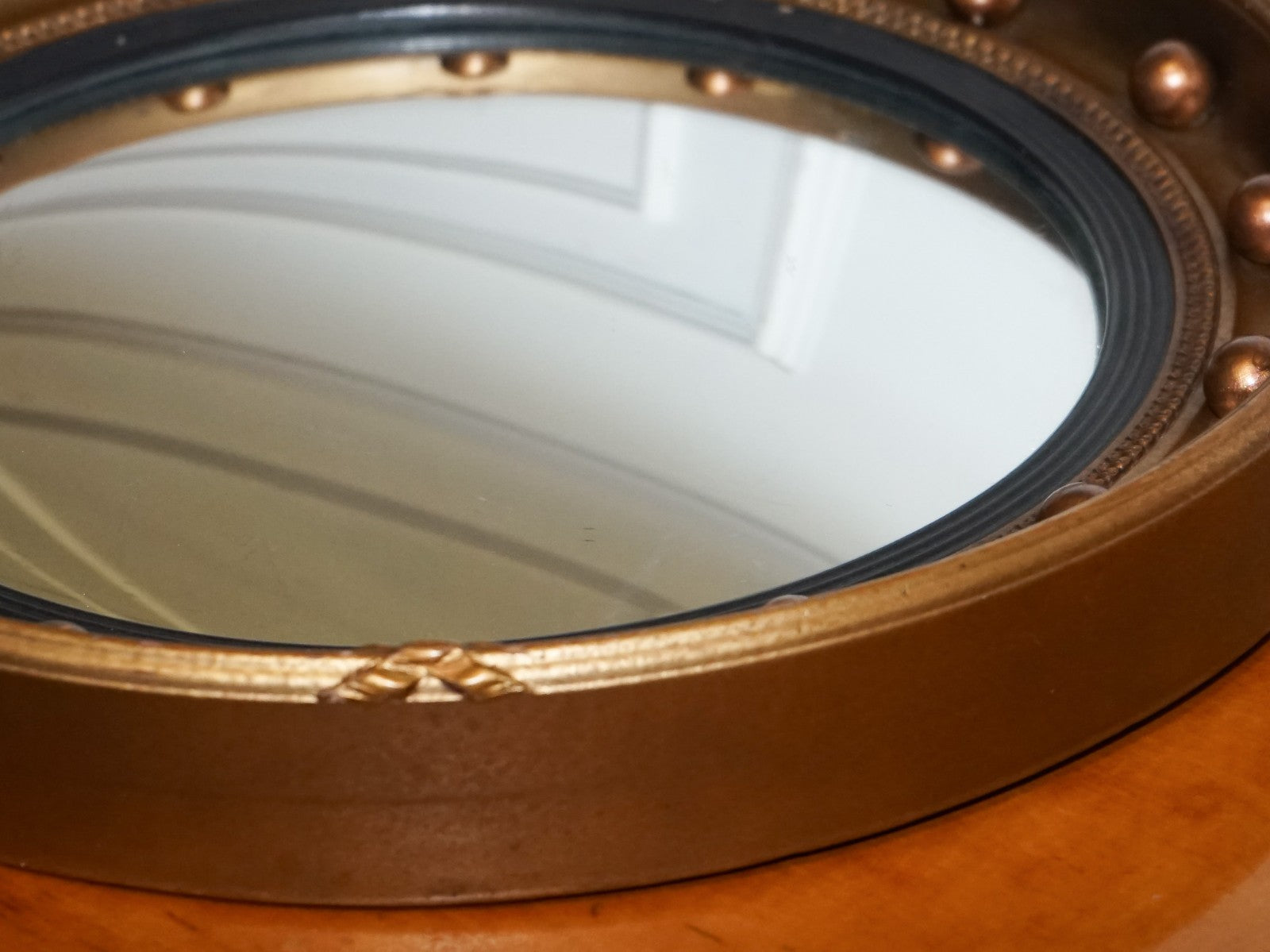 ANTIQUE 1920'S BUTLERS CONVEX GOLD GILT WOOD WALL MIRROR 42 CM DIAMETER