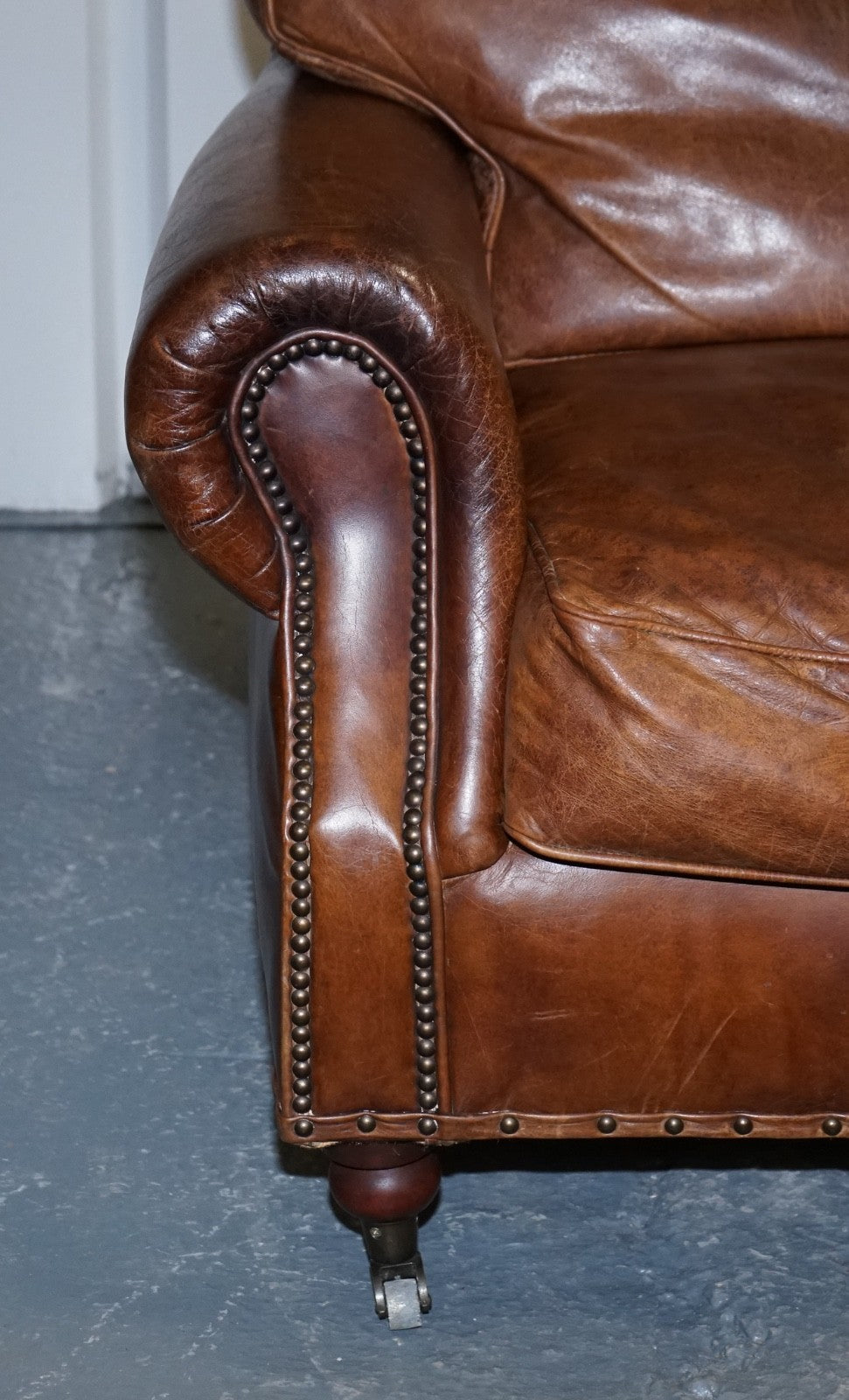 HALO TIMOTHY OULTON STYLE BALMORAL TWO SEATER BROWN HERITAGE LEATHER SOFA