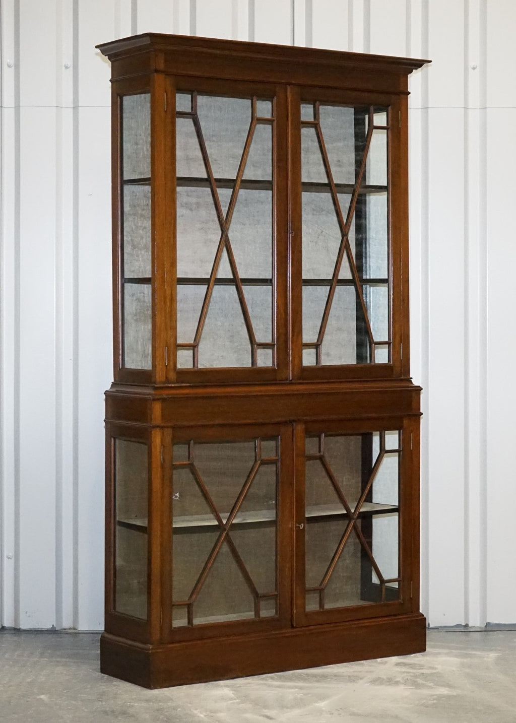 ENGLISH 19TH CENTRY GLAZED DISPLAY CURIO CABINET WITH FIXED SHELVES