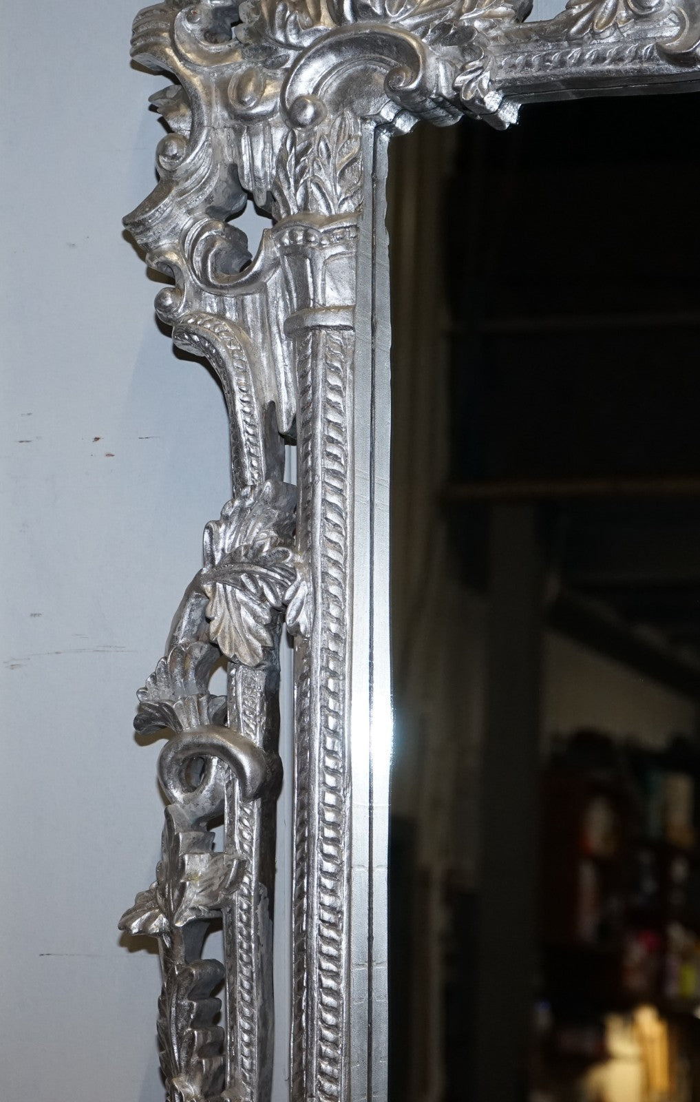 VINTAGE MID CENTURY ITALIAN BAROCCO STYLE SILVER HAND PAINTED WALL MIRROR