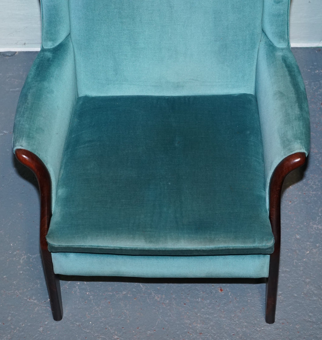 MID CENTURY VINTAGE PAIR OF PARER KNOLL FROXFIELD BLUE FABRIC WINGBACK ARMCHAIRS