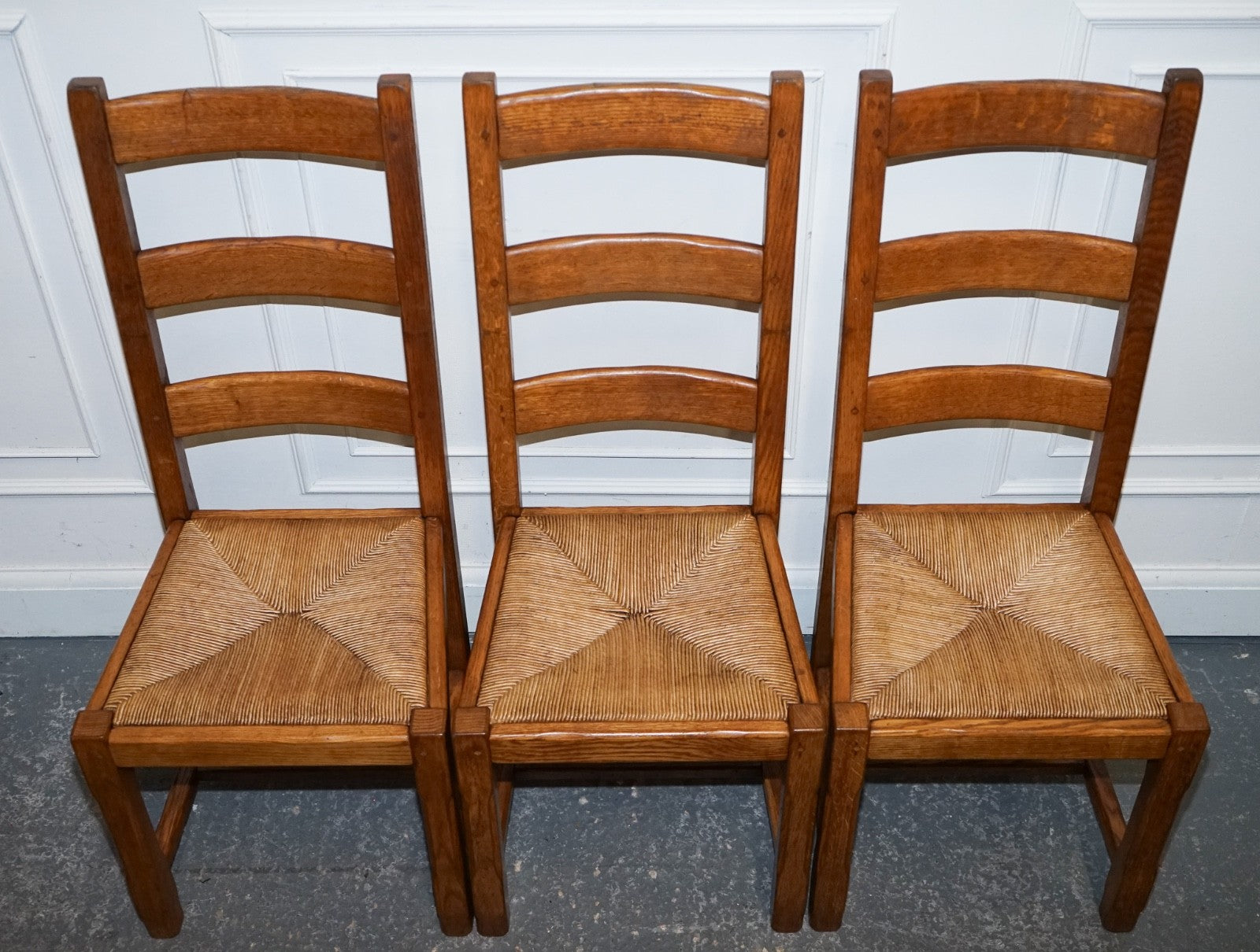 1950'S FRENCH SET OF 6 FARM COUNTRY HOUSE LADDER BACK DINING CHAIRS STRAW SEATS