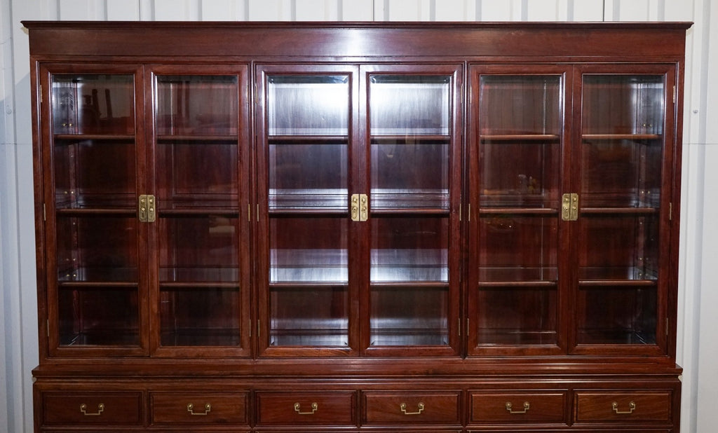 TREMENDOUS ORIENTAL CHINESE TEAK BOOKCASE DISPLAY CABINET WITH SIX DOORS