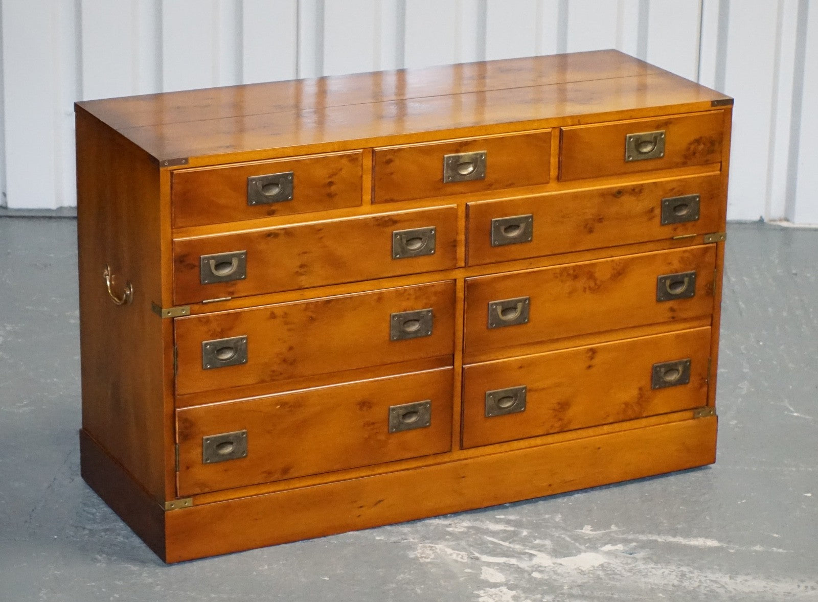 VINTAGE RECORD PLAYER CABINET HIDDEN INSIDE MILITARY CAMPAIGN CHEST OF DRAWERS