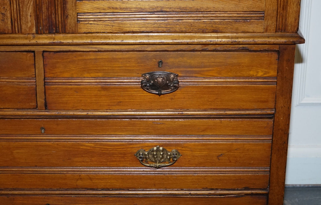 ANTIQUE VICTORIAN ENGLISH OAK LINEN PRESS WARDROBE WITH FOUR DRAWERS