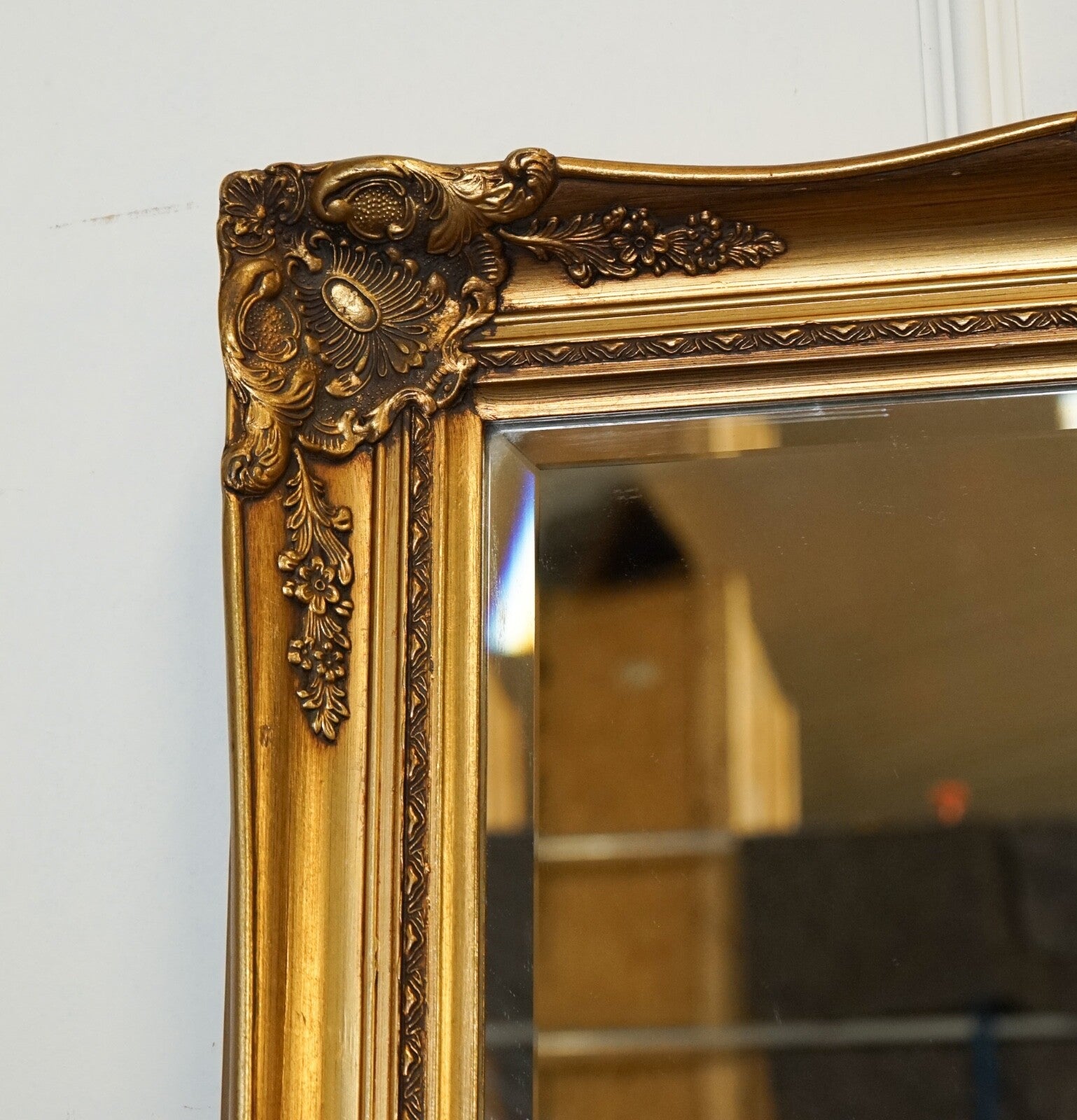 LARGE FRENCH CLASSIC GOLDEN ORNATE WALL REGAL MIRROR 138 X 77 CM