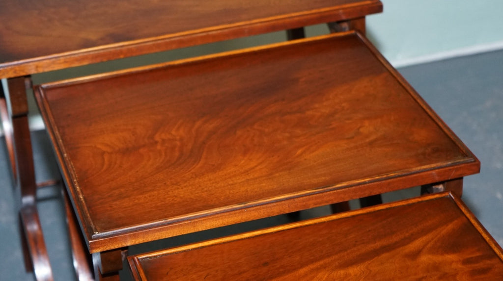 VINTAGE HARDWOOD NEST OF TABLES WITH LYRE FORM LEGS