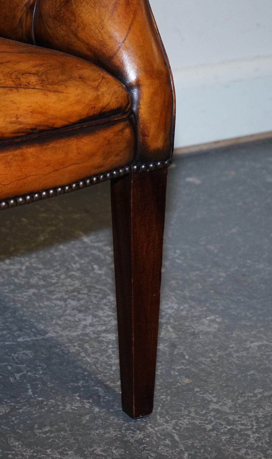 SET OF FOUR ENGLISH CHESTERFIELD HAND DYED LEATHER OFFICE LIBRARY TUB CHAIRS