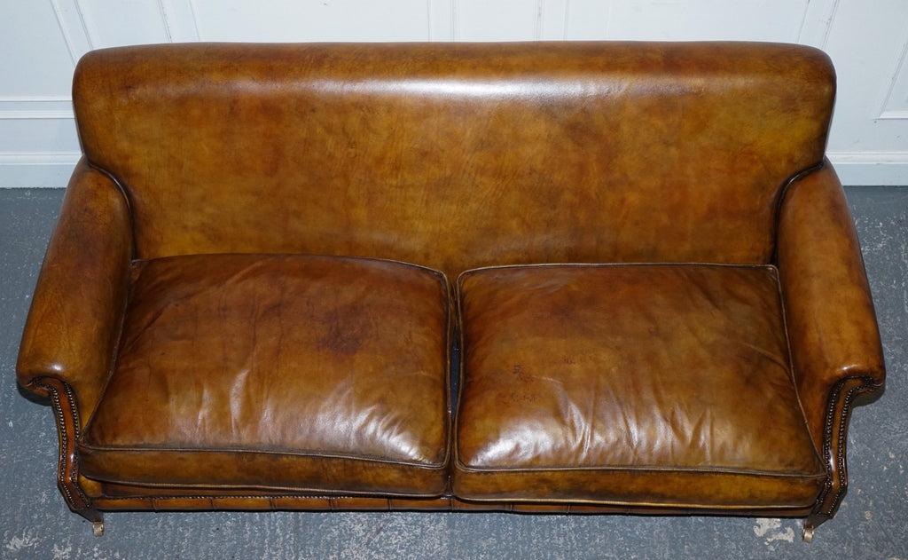 ENGLISH RESTORED HAND DYED LEATHER TWO TO THREE SEATER SOFA