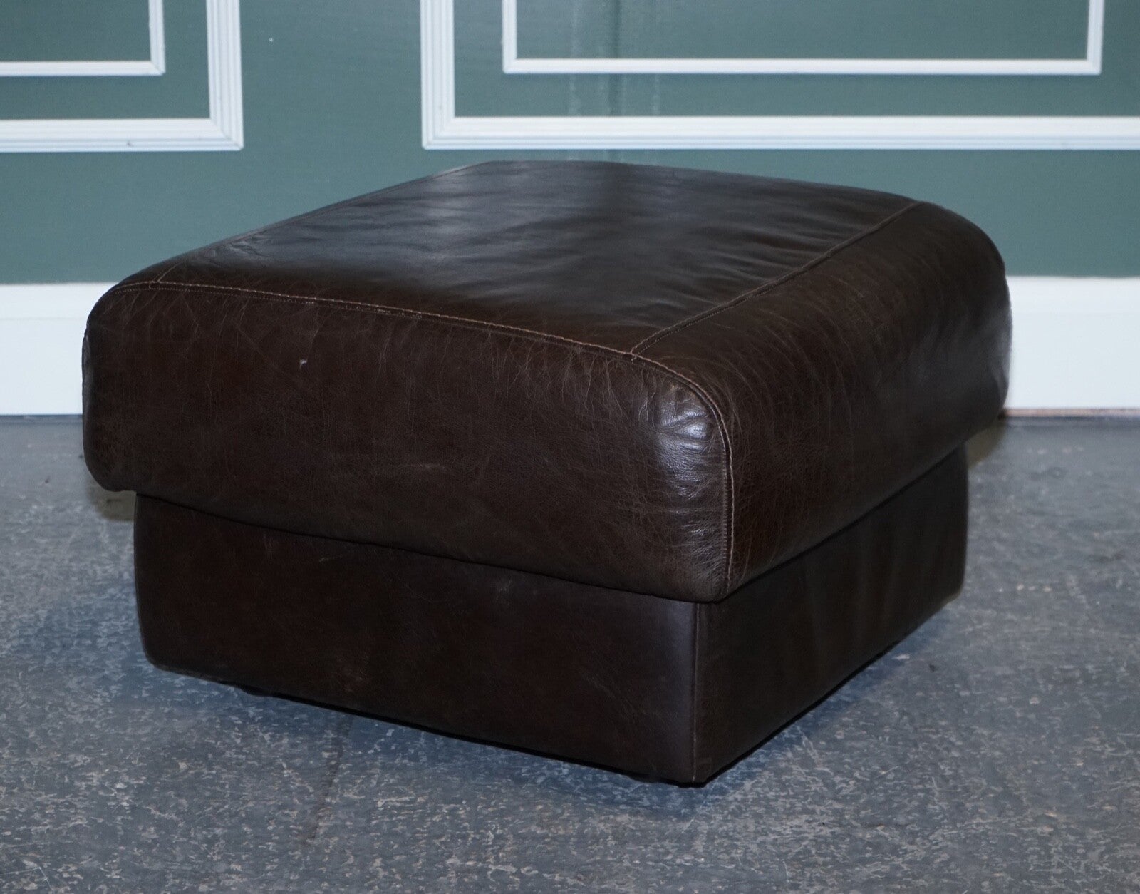 VINTAGE CHOCOLATE BROWN LEATHER FOOTSTOOL