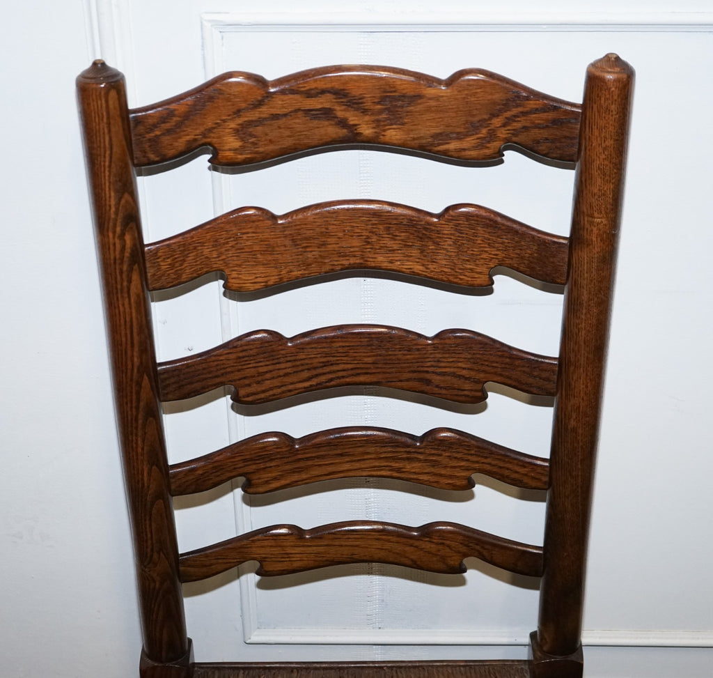 SET OF SIX ENGLISH ANTIQUE CIRCA 1910 LADDERBACK RUSH SEAT DINING CHAIRS