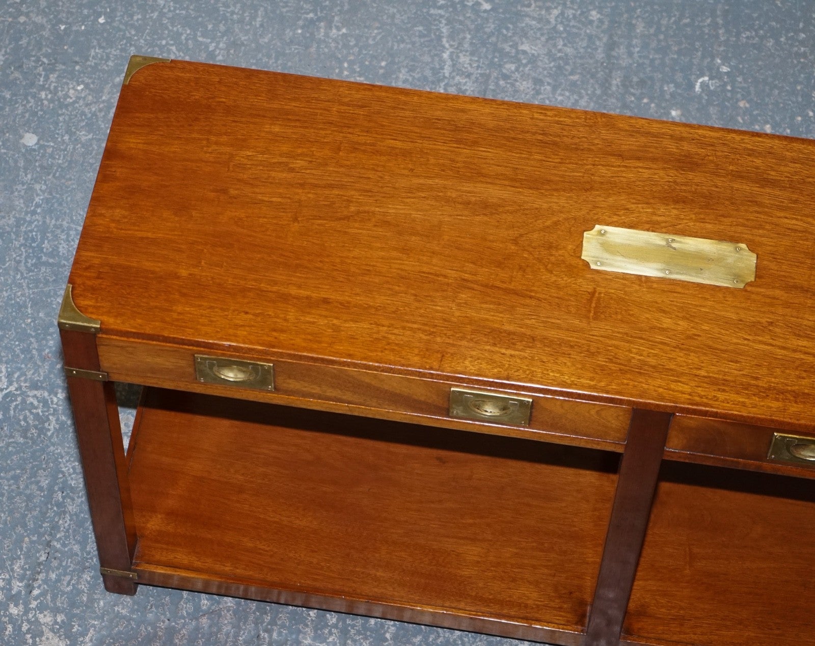 RESTORED VINTAGE HARRODS LONDON KENNEDY MILITARY CAMPAIGN CONSOLE TABLE