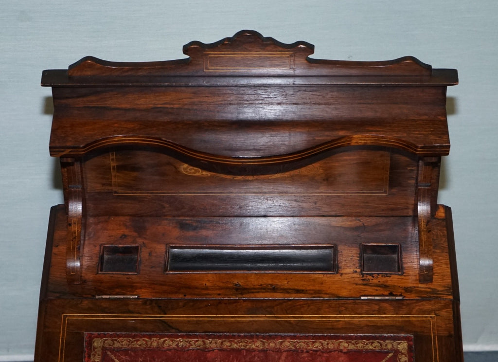 VICTORIAN LADIES WRITING DAVENPORT DESK WITH INLAY & LEATHER WRITING SURFACE