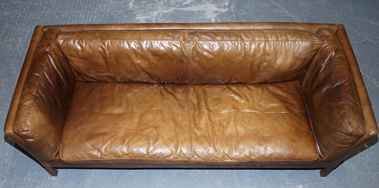 LARGE COMFORTABLE HALO GROUCHO BROWN LEATHER THREE SEATER SOFA