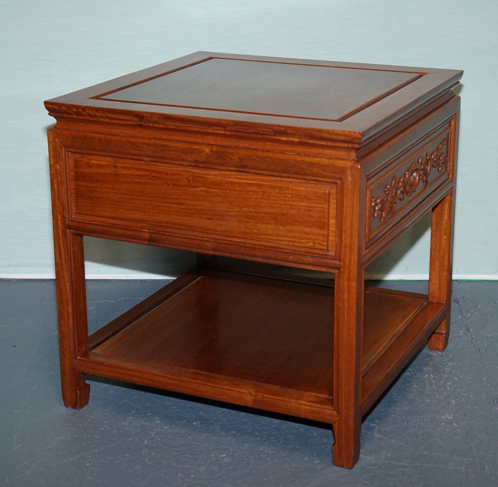 ORIENTAL CHINESE VINTAGE TEAK NIGHTSTAND BEDSIDE TABLE WITH DRAWER