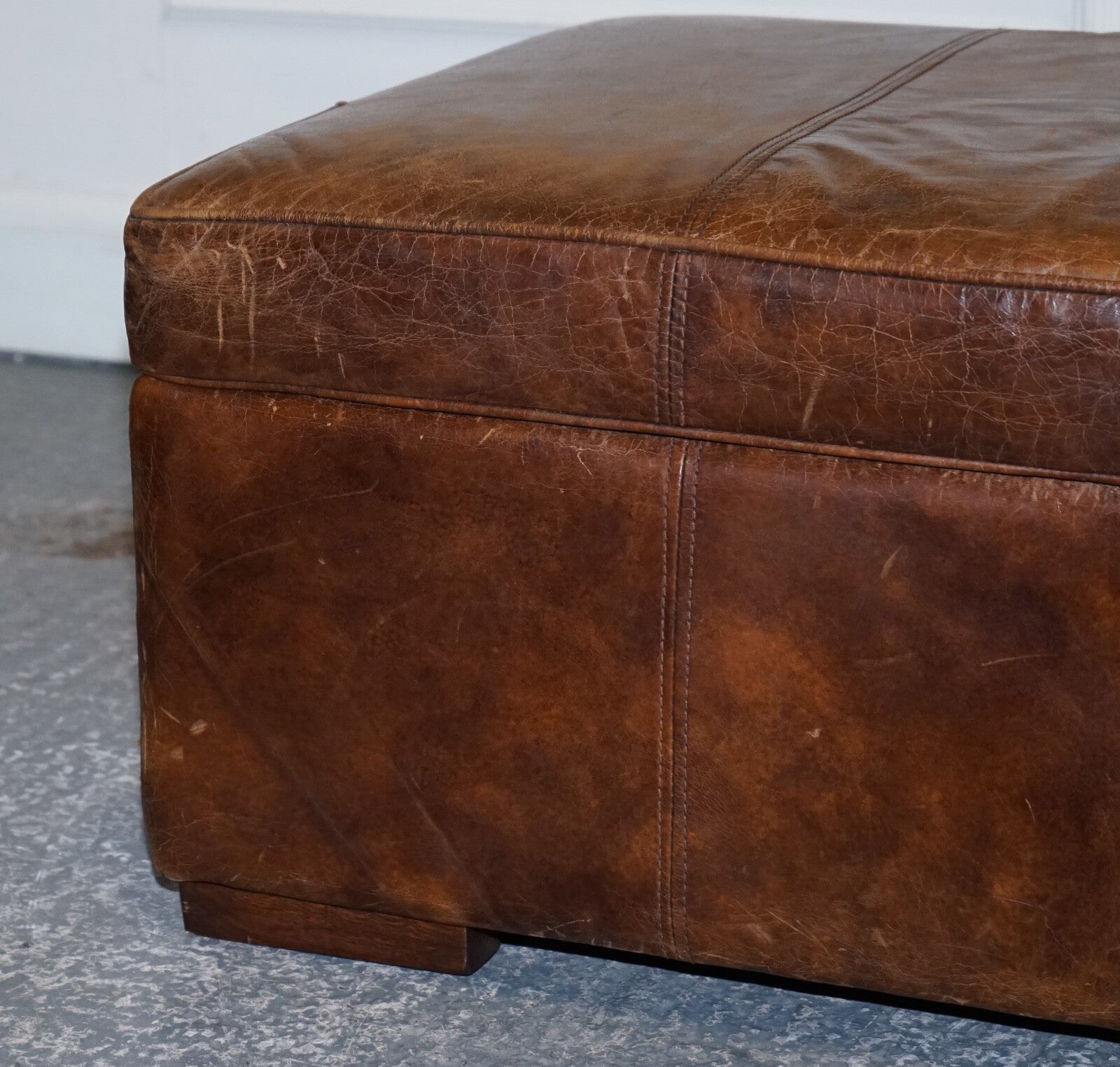 VINTAGE HALO REGGIO GROUCHO BROWN LEATHER OTTOMAN FOOTSTOOL WITH STORAGE SPACE