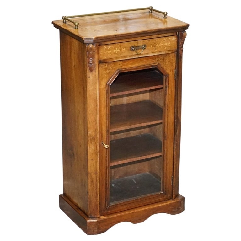 19TH CENTURY VICTORIAN INLAID WALNUT MARQUETRY PIER GLAZED MUSIC CABINET