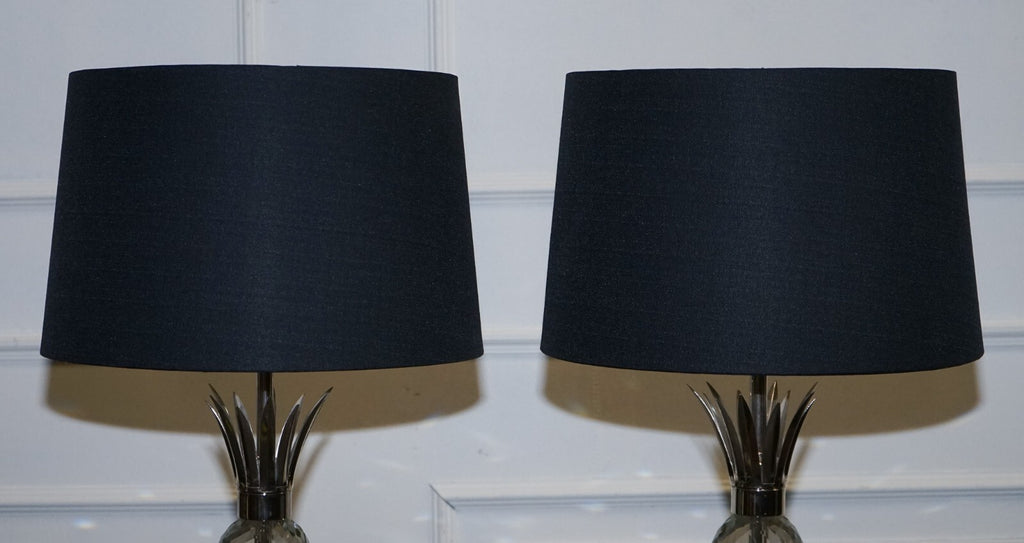 PAIR OF LOVELY FLOOR LAMPS WITH PINEAPPLE DESIGN STAINLESS STEEL BLACK SHADE
