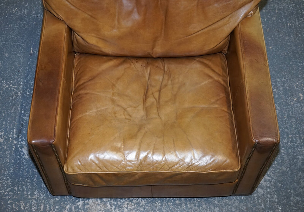 LOVELY TIMOTHY OULTON VISCOUNT PAIR OF TAN LEATHER ARMCHAIRS RRP £5,200