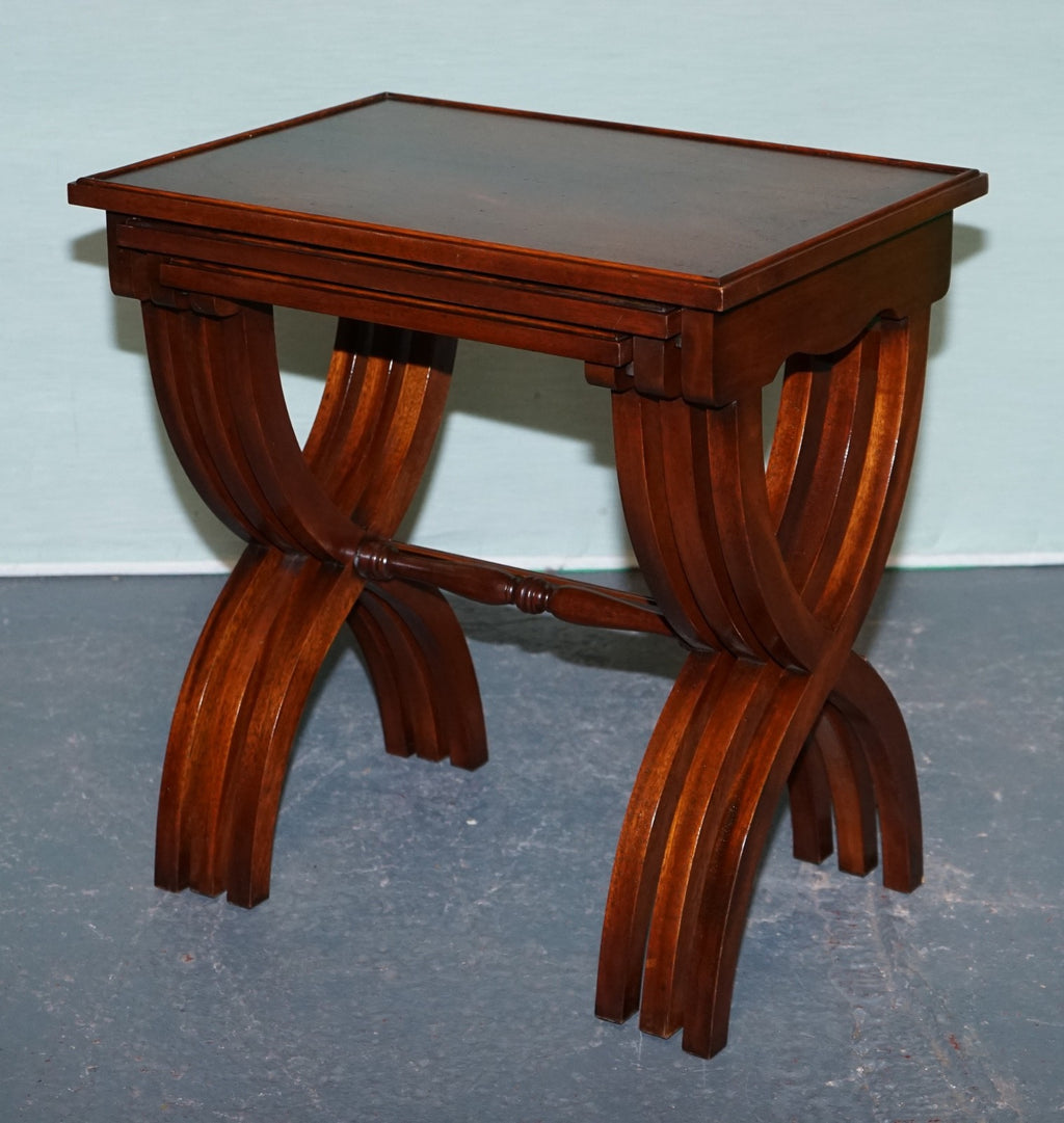 VINTAGE HARDWOOD NEST OF TABLES WITH LYRE FORM LEGS