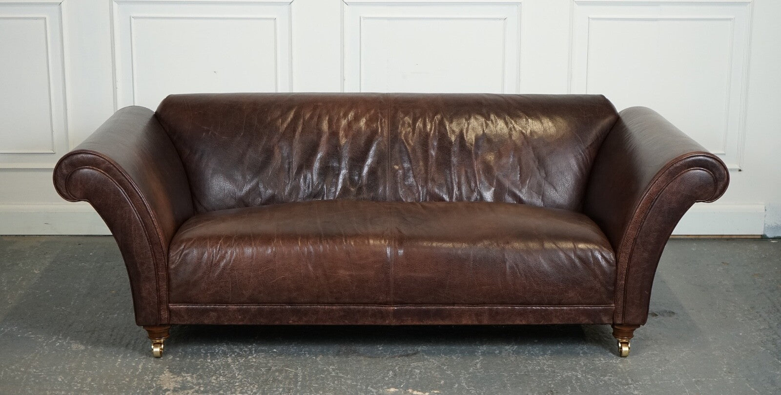 STUNNING FISHPOOLS HERITAGE BROWN LEATHER 2 TO 3 SEATER SOFA