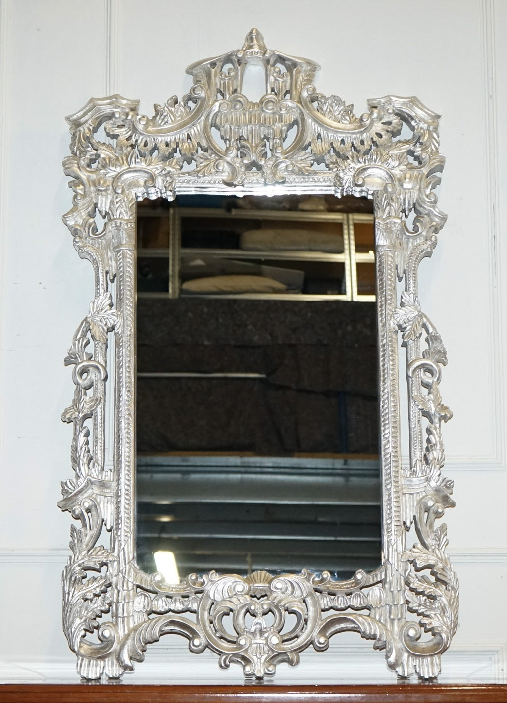 VINTAGE MID CENTURY ITALIAN BAROCCO STYLE SILVER HAND PAINTED WALL MIRROR