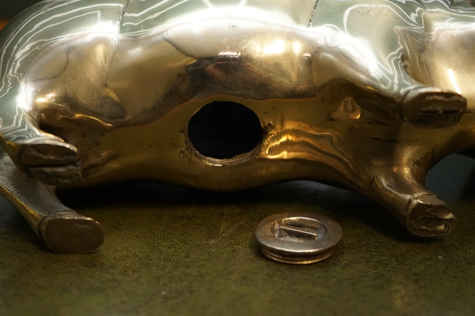 1920s ANTIQUE DECORATIVE BRASS PIGGY BANK