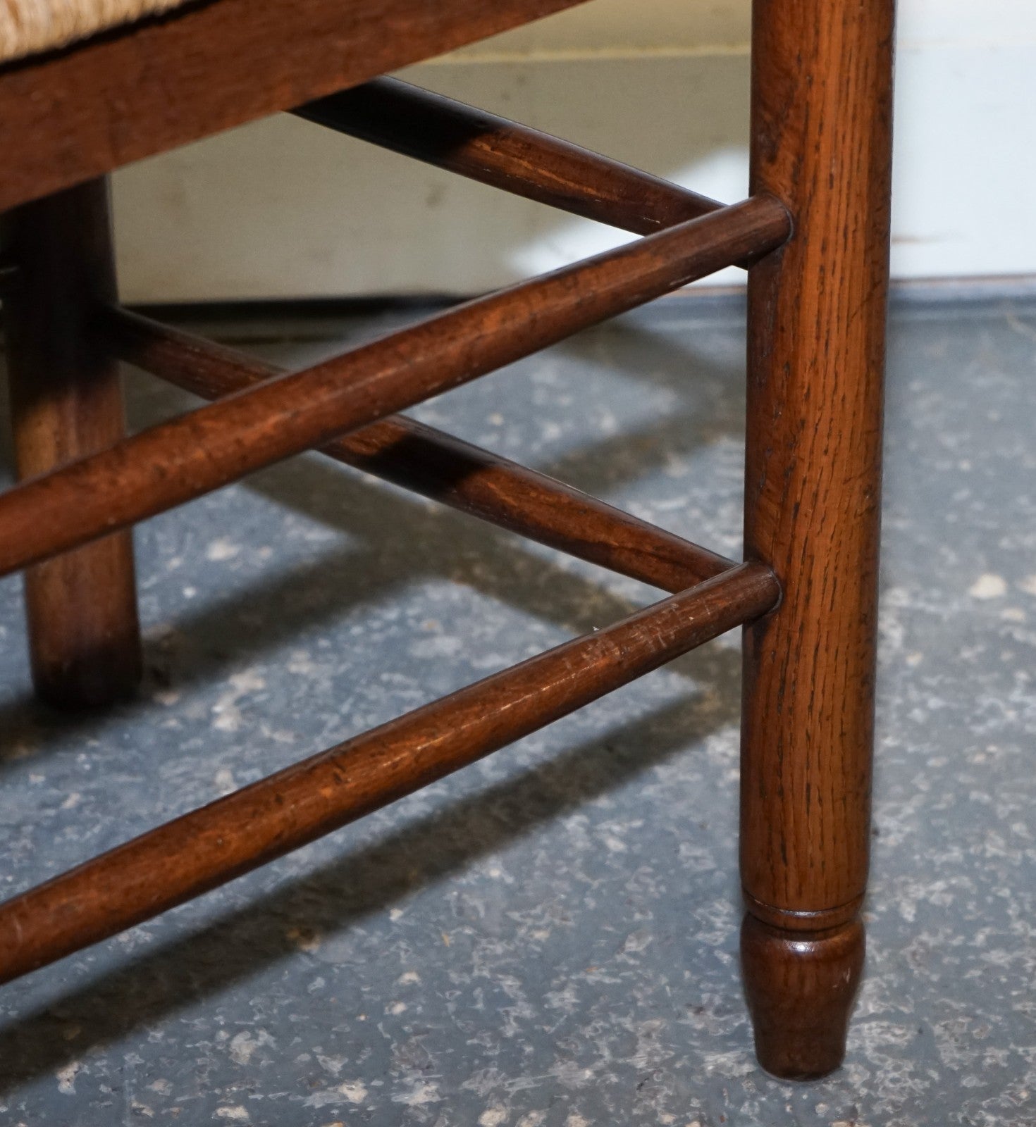 SET OF SIX ANTIQUE ENGLISH 19TH CENTURY LADDERBACK RUSH SEAT DINING CHAIRS