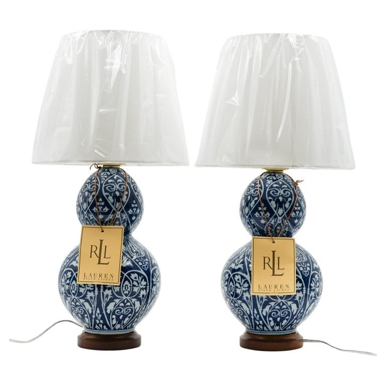 PAIR OF LARGE RALPH LAUREN EX DISPLAY BLUE & WHITE CERAMIC TABLE LAMPS (2/2)