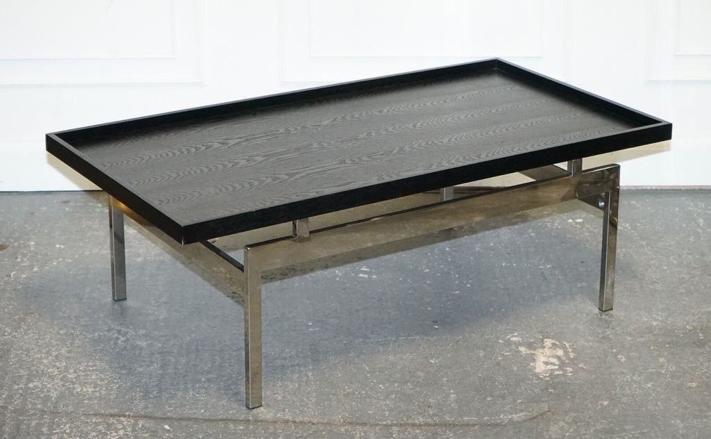 CASA PADRINO ART DECO STYLE BLACK TOP AND STAINLESS STEEL COFFEE TABLE