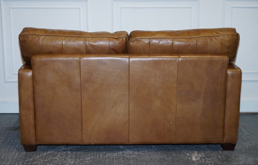 TIMOTHY OULTON HALO TWO SEATER VISCOUNT TAN LEATHER SOFA (1/2)