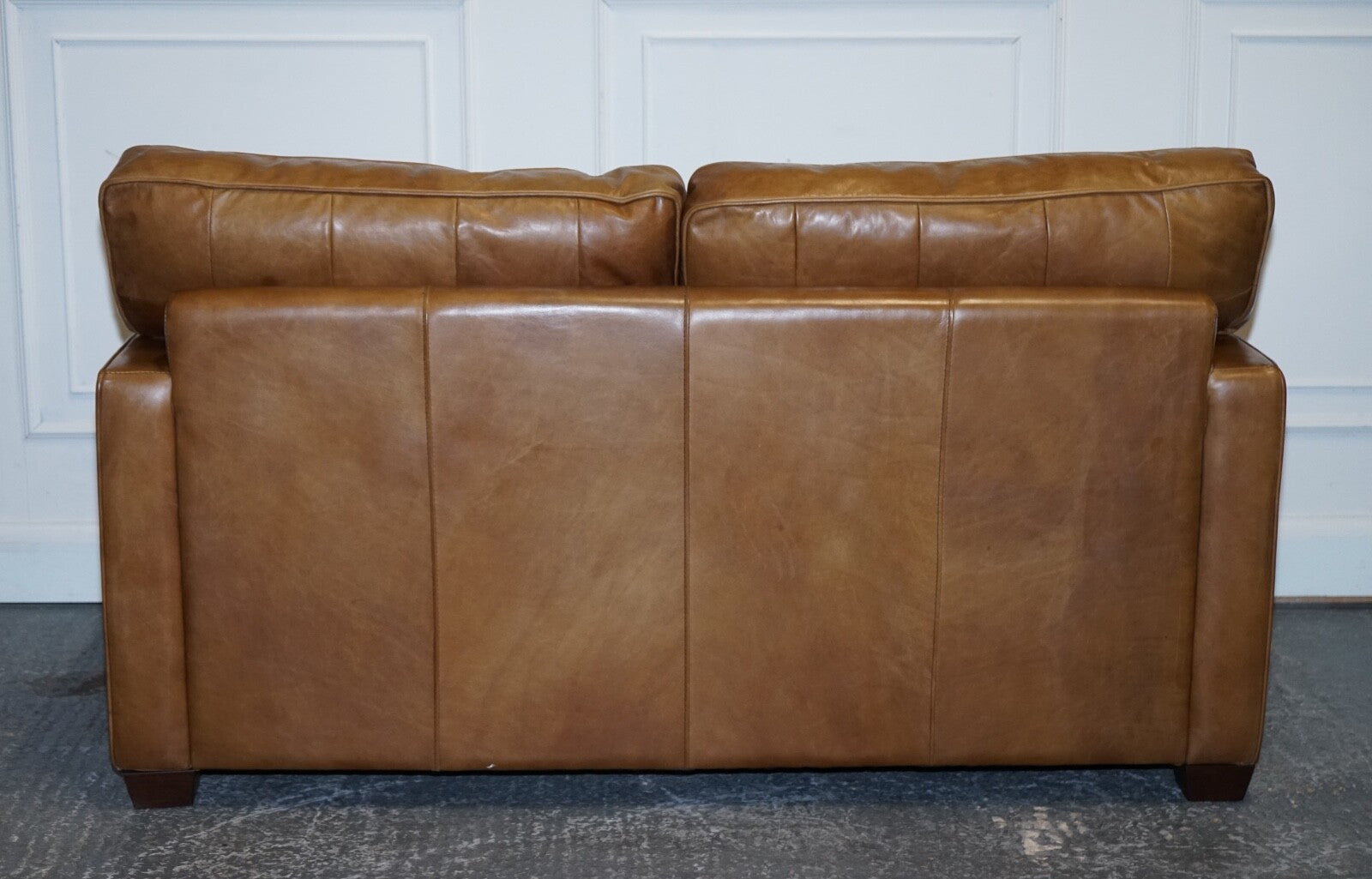 TIMOTHY OULTON HALO TWO SEATER VISCOUNT TAN LEATHER SOFA (1/2)