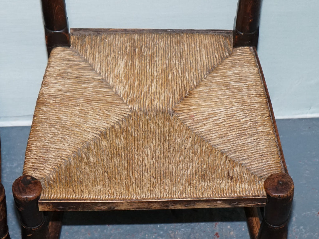SET OF FOUR SOLID OAK COUNTRY HOUSE STRAW SEAT LADDER BACK DINING CHAIRS