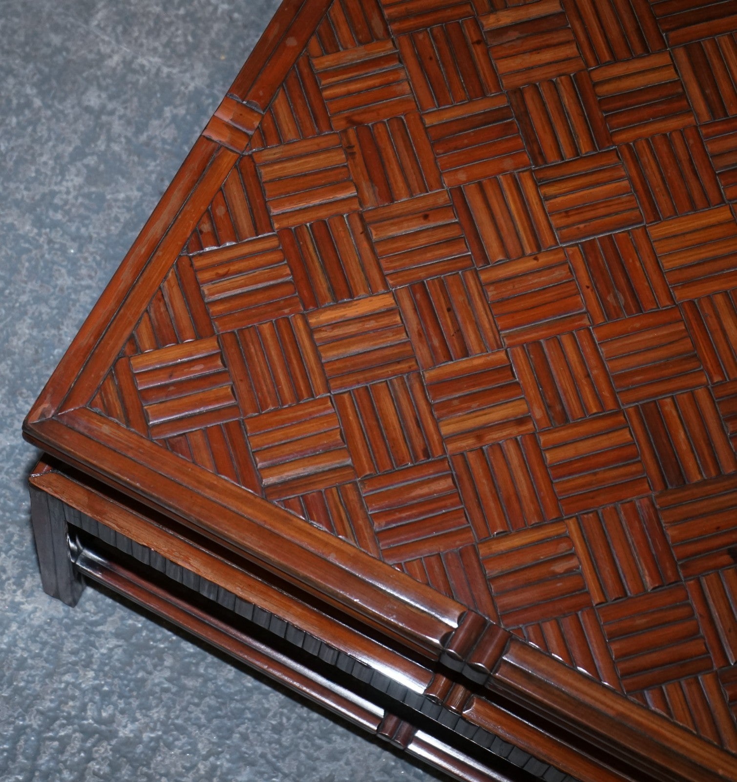 CIRCA 1950'S  MAITLAND & CLASCOE WAVEN FAUX BAMBOO PAGODA COFFEE TABLE DRAWERS