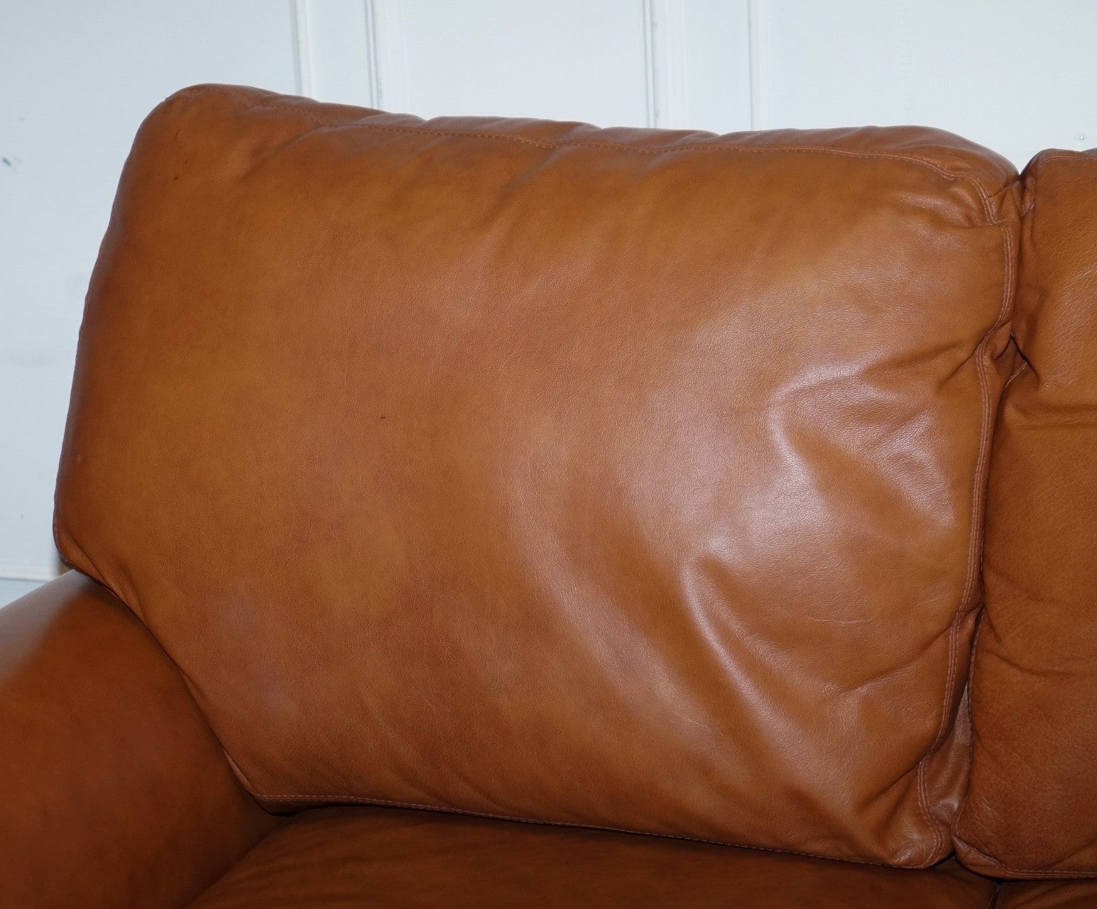 VINTAGE TETRAD CORDOBA TWO SEATER TAN LEATHER SOFA RETAILED BY JOHN LEWIS