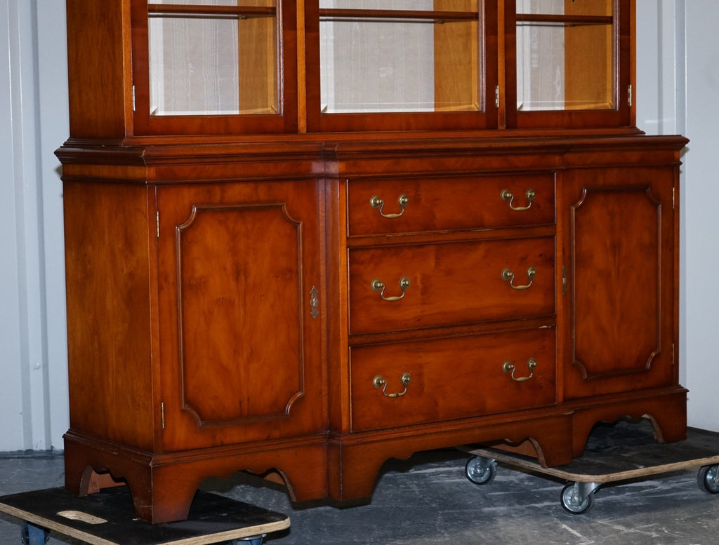 VINTAGE YEW WOOD DISPLAY CABINET MADE BY BRADLEY ENGLAND