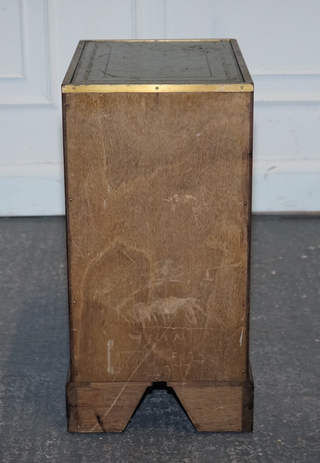 VINTAGE MILITARY CAMPAIGN BEDSIDE NIGHTSTAND SIDE TABLE WITH THREE DEEP DRAWERS