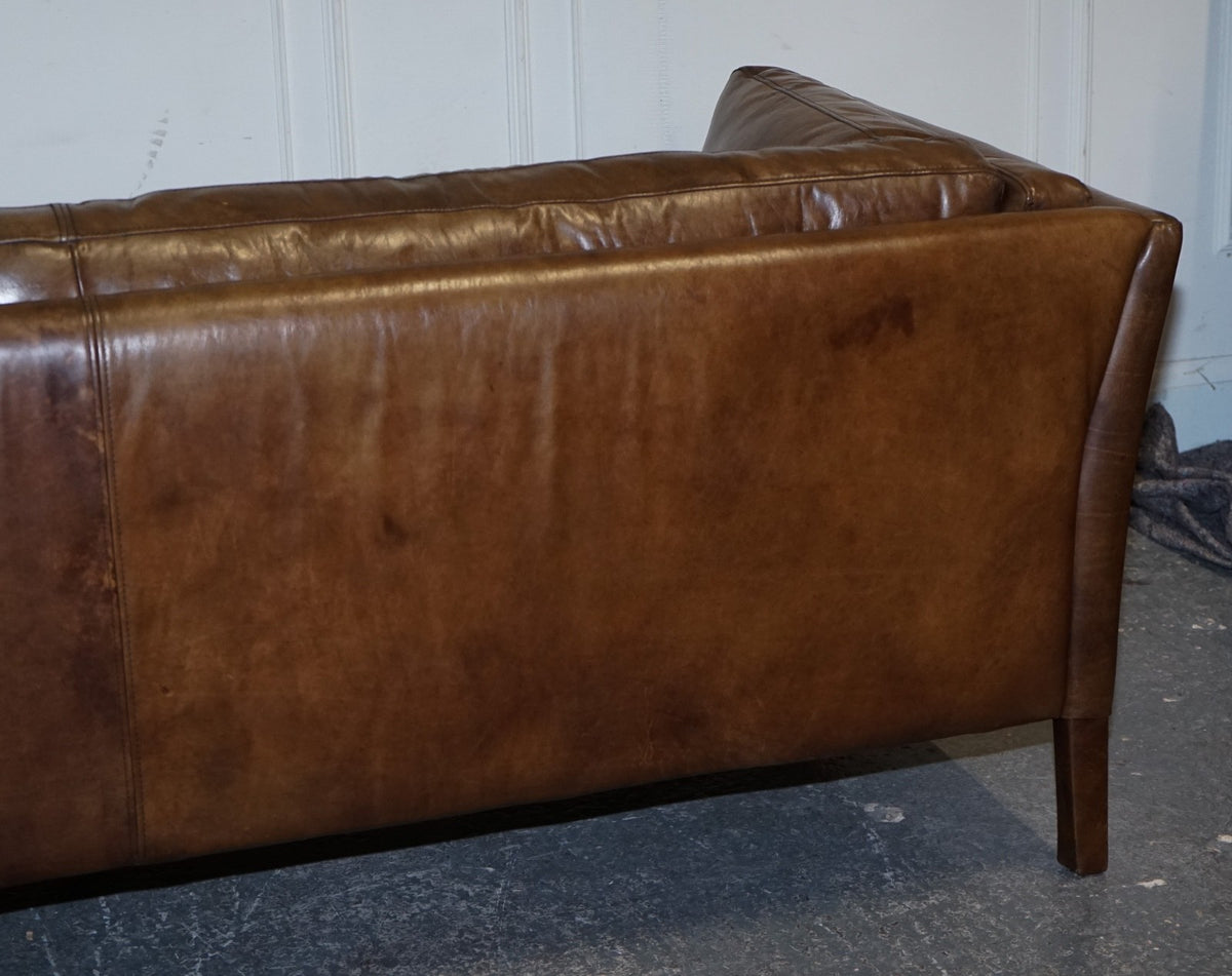 HALO GROUCHO BEAUTIFUL BROWN LEATHER THREE SEATER COMPACT SOFA