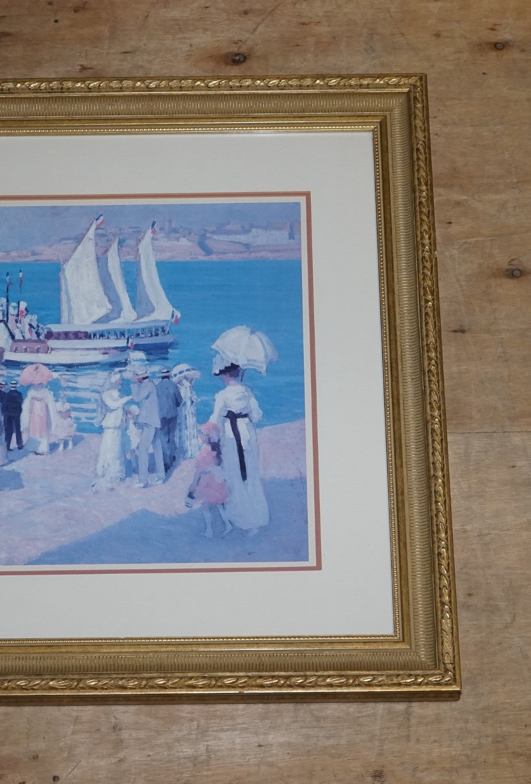 VINTAGE FRAMED ART PRINT  'QUAY AT DINARD' BY ETHEL FOX 78 X 90 CM