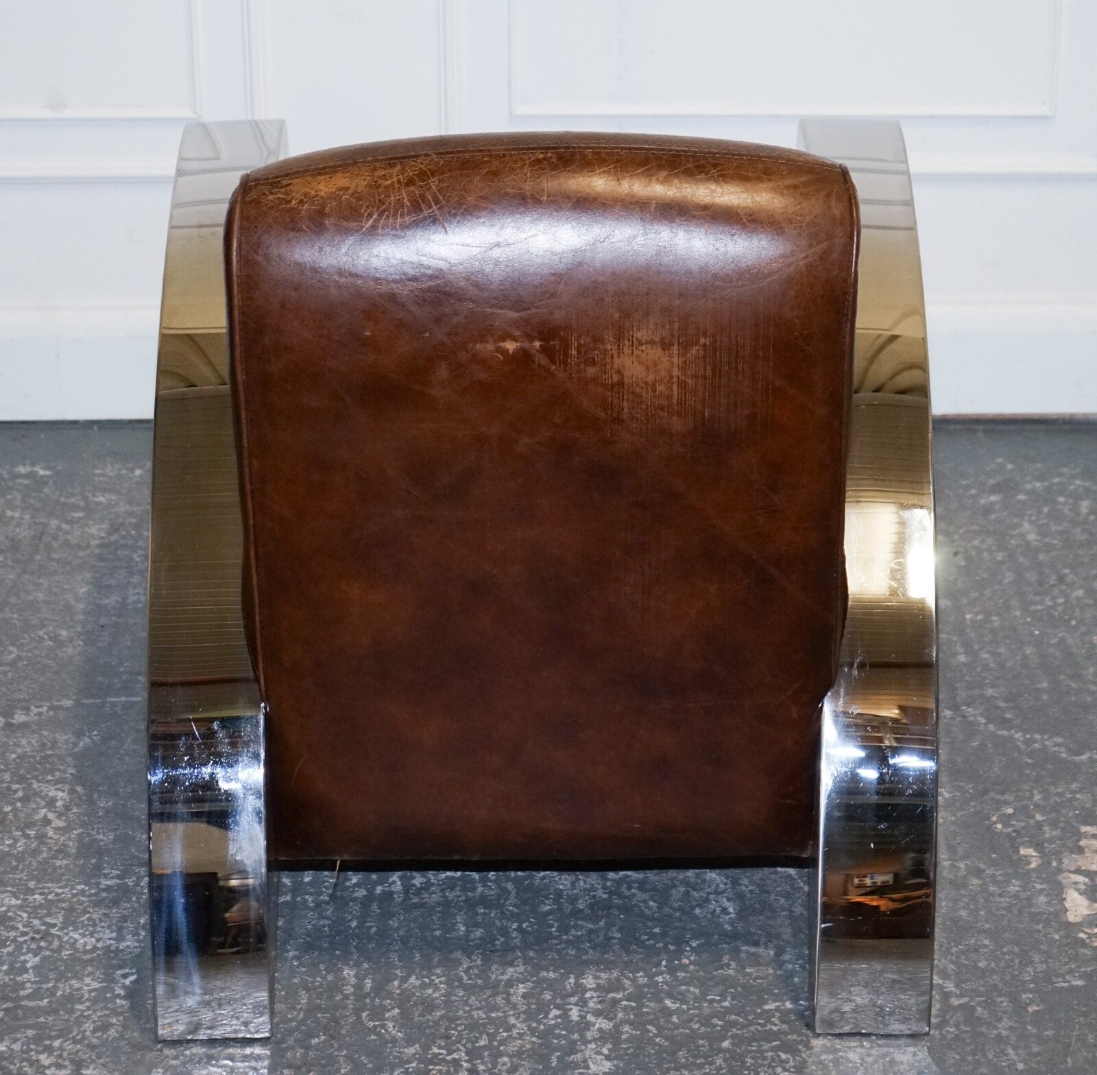 STUNNING PAIR OF FRENCH ART DECO CHROME AVIATOR HERITAGE BROWN LEATHER ARMCHAIRS