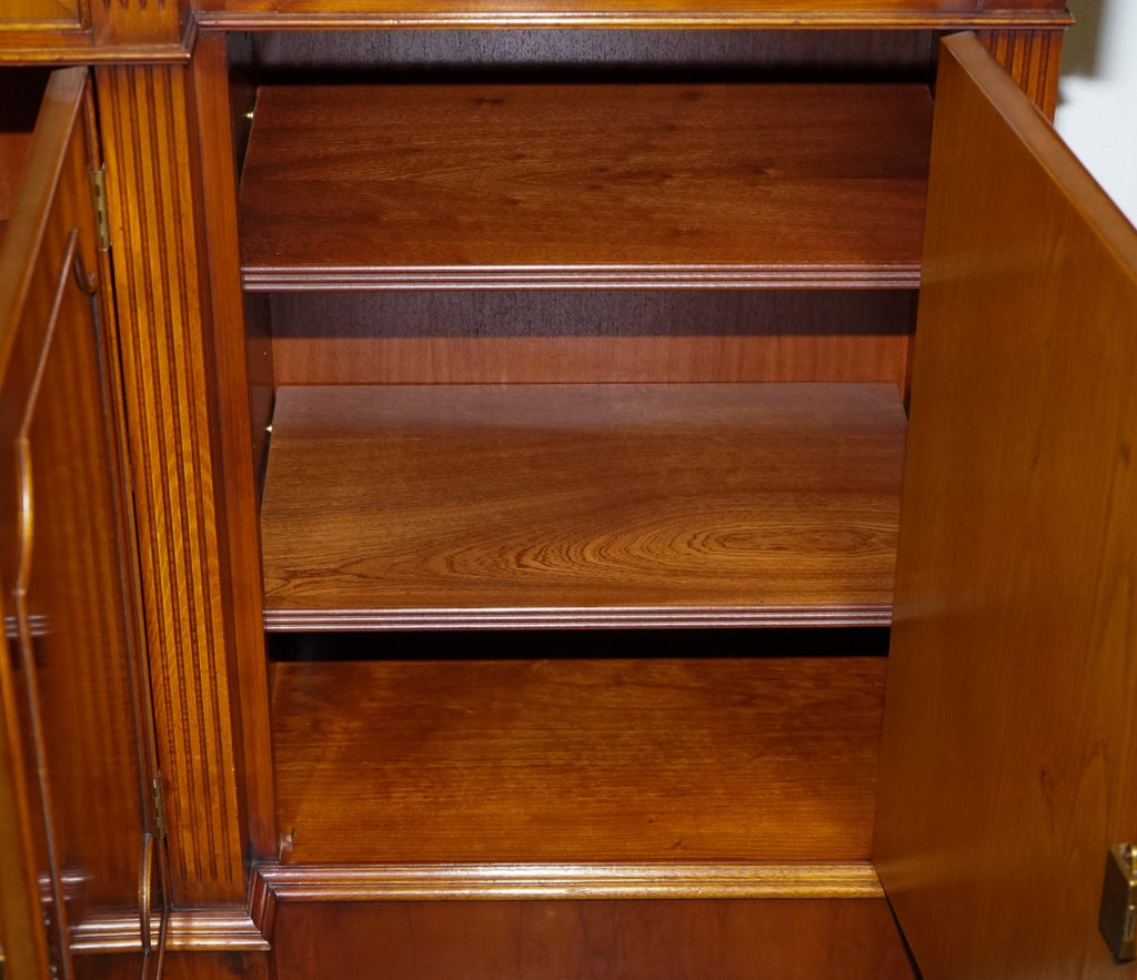 STUNNING GEORGIAN STYLE  BURR YEW BREAKFRONT FOUR DOOR DISPLAY CABINET BOOKCASE