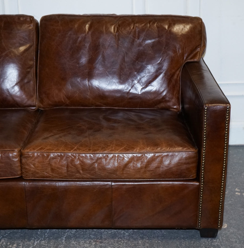 TIMOTHY OULTON VISCOUNT BROWN LEATHER TWO TO THREE SEATER COMPACT SOFA