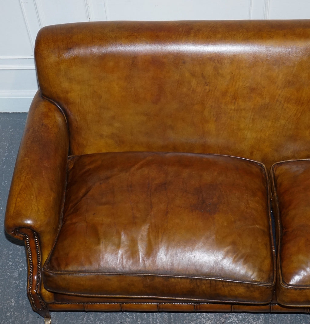 ENGLISH RESTORED HAND DYED LEATHER TWO TO THREE SEATER SOFA