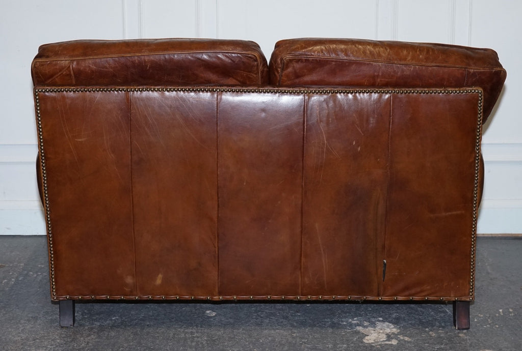 HALO TIMOTHY OULTON STYLE BALMORAL TWO SEATER BROWN HERITAGE LEATHER SOFA