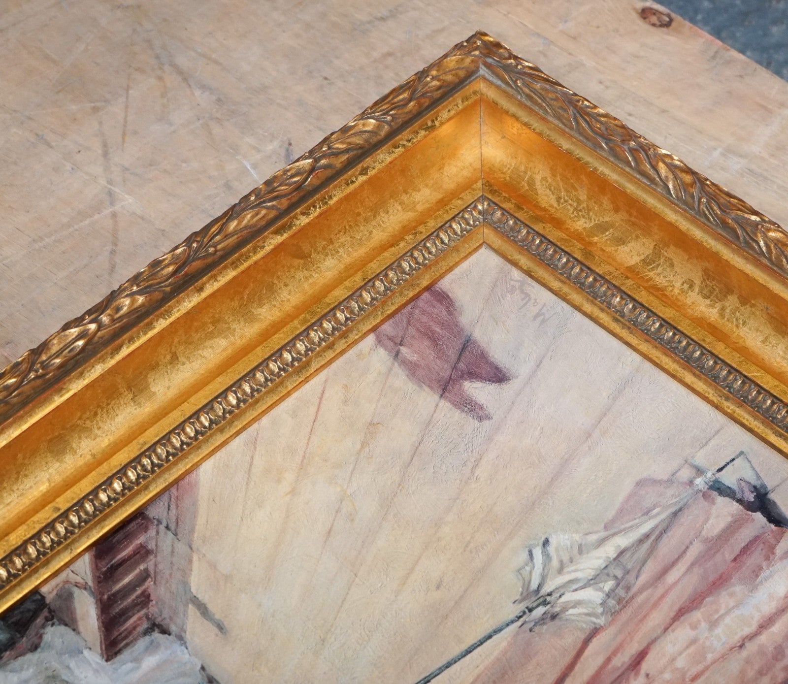 VINTAGE PAINTING VICTORIAN STYLE LADY ON PIER PRINT BY ALAN MALEY 80 X 64 CM