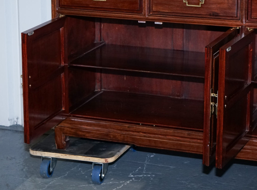 TREMENDOUS ORIENTAL CHINESE TEAK BOOKCASE DISPLAY CABINET WITH SIX DOORS