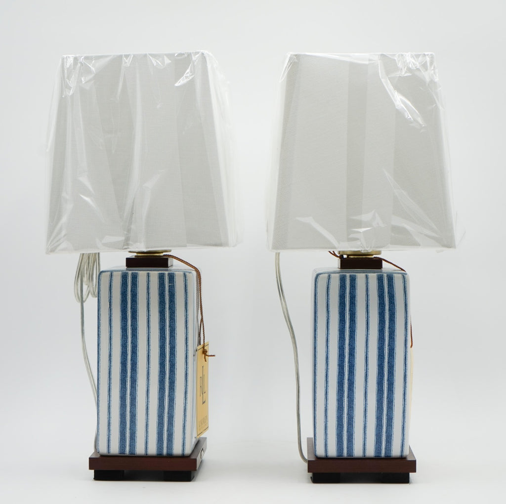 PAIR OF RALPH LAUREN EX DISPLAY BLUE CERAMIC TABLE LAMPS INCLUDING SHADES (1/1)