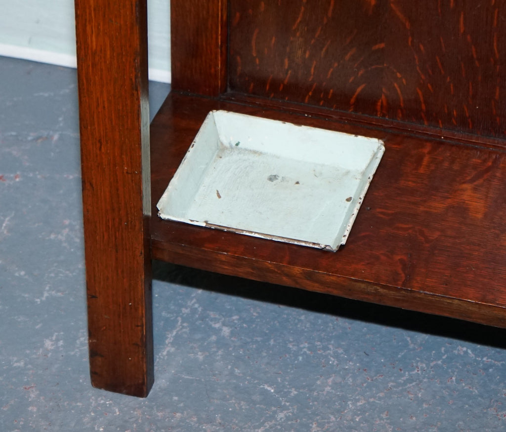 ANTIQUE ATCRAFT OAK HAT AND UMBRELLA HALLWAY STAND WITH A MIRROR