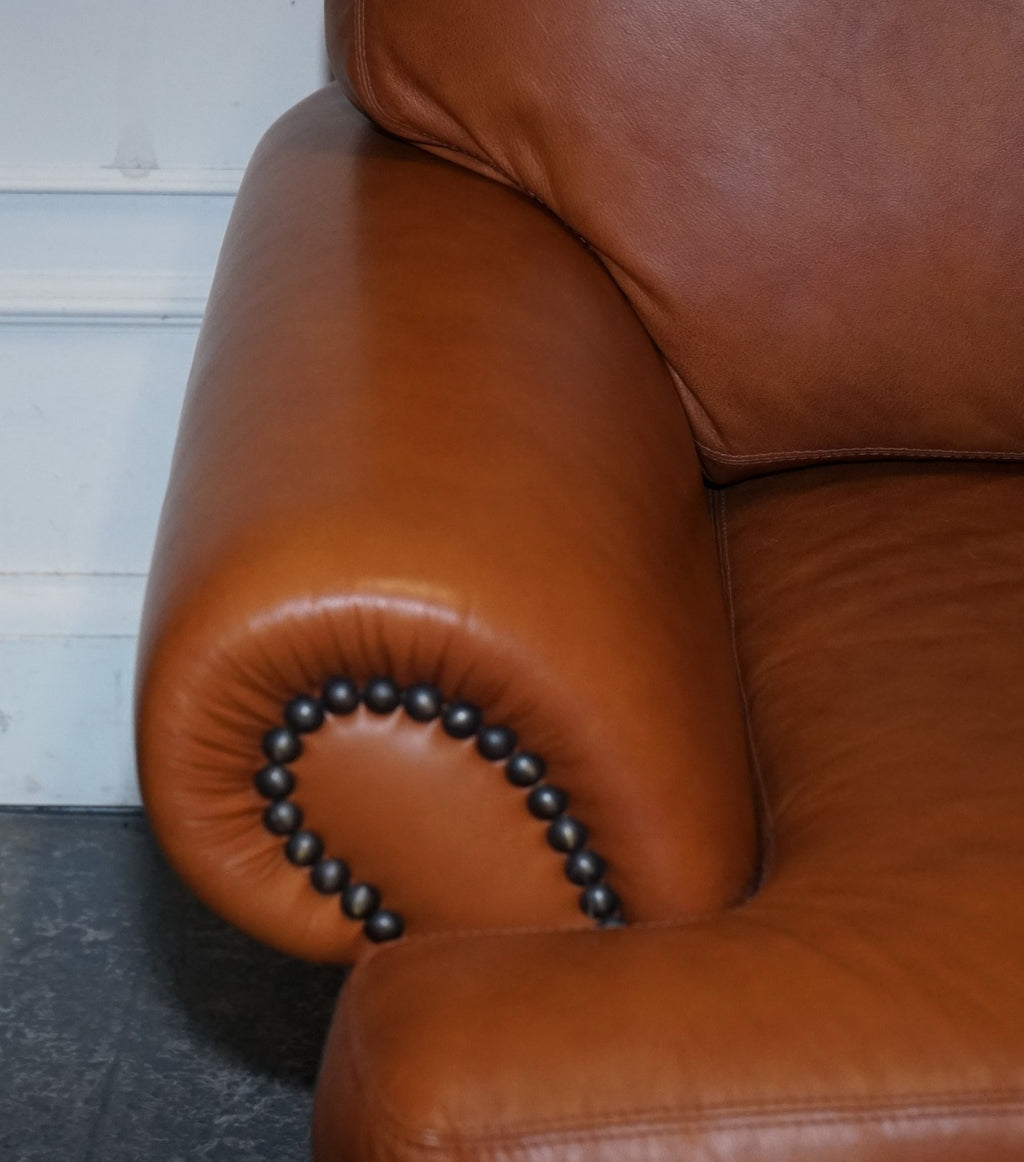 VINTAGE TETRAD CORDOBA TWO SEATER TAN LEATHER SOFA RETAILED BY JOHN LEWIS