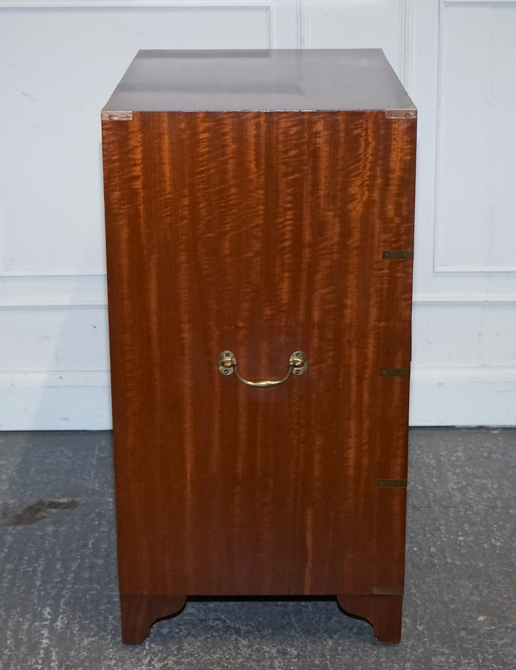 VINTAGE MILITARY CAMPAIGN SECRETAIRE CHEST OF DRAWERS WITH AGED RED LEATHER